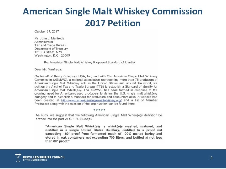American Single Malt Whiskey Commission 2017 Petition ***** 3 