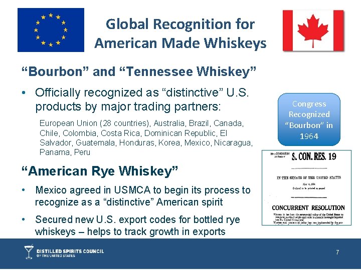 Global Recognition for American Made Whiskeys “Bourbon” and “Tennessee Whiskey” • Officially recognized as