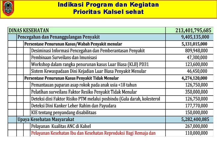 Indikasi Program dan Kegiatan Prioritas Kalsel sehat 