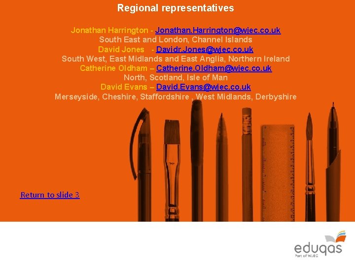 Regional representatives Jonathan Harrington - Jonathan. Harrington@wjec. co. uk South East and London, Channel