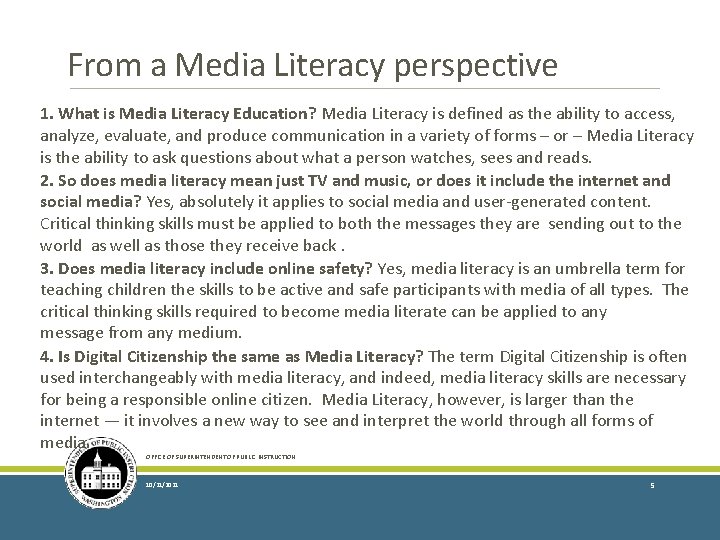 From a Media Literacy perspective 1. What is Media Literacy Education? Media Literacy is