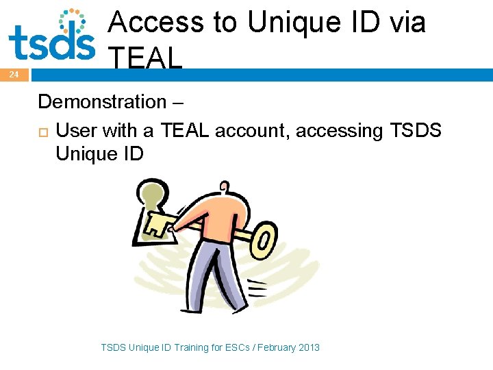 24 Access to Unique ID via TEAL Demonstration – User with a TEAL account,