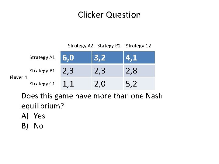 Clicker Question Strategy A 2 Stategy B 2 Strategy C 2 Strategy A 1