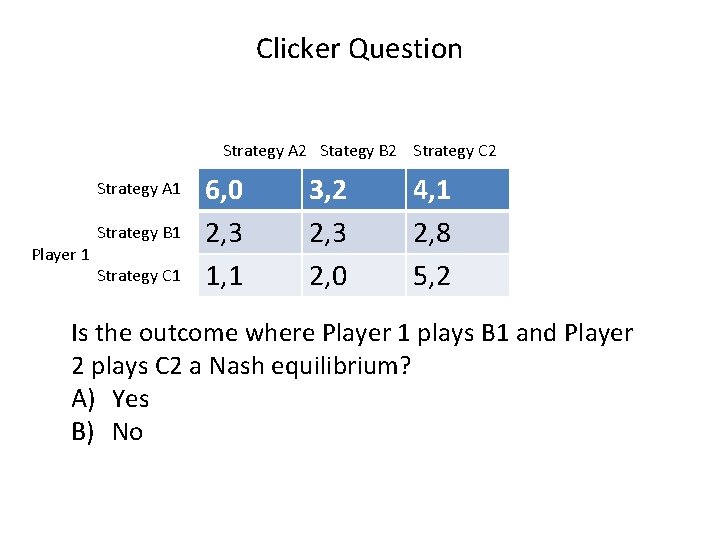 Clicker Question Strategy A 2 Stategy B 2 Strategy C 2 Strategy A 1