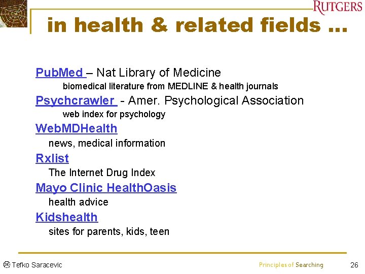 in health & related fields … n Pub. Med – Nat Library of Medicine