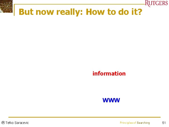 But now really: How to do it? information WWW Tefko Saracevic Principles of Searching