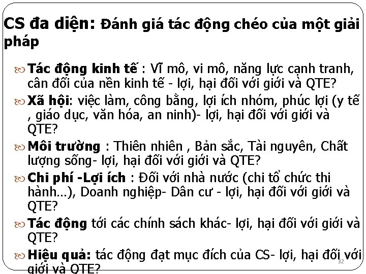 CS đa diện: Đánh giá tác động chéo của một giải pháp Tác động