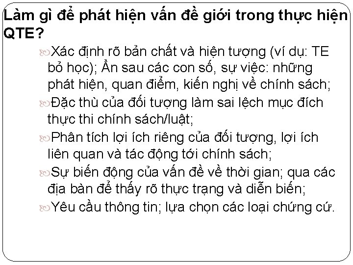 Làm gì để phát hiện vấn đề giới trong thực hiện QTE? Xác định