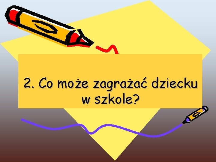 2. Co może zagrażać dziecku w aby szkole? Kliknij, dodać tekst 