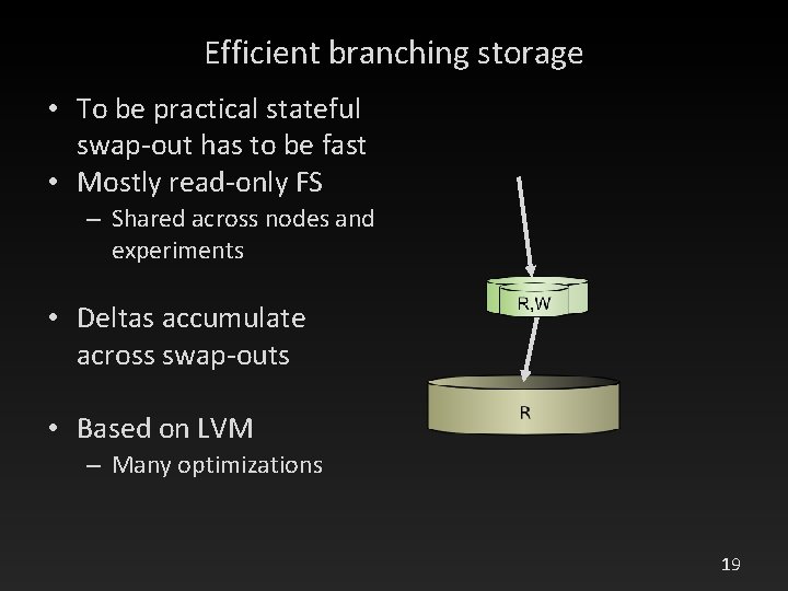 Efficient branching storage • To be practical stateful swap-out has to be fast •