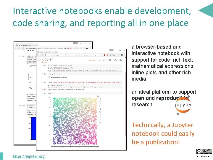 Interactive notebooks enable development, code sharing, and reporting all in one place a browser-based
