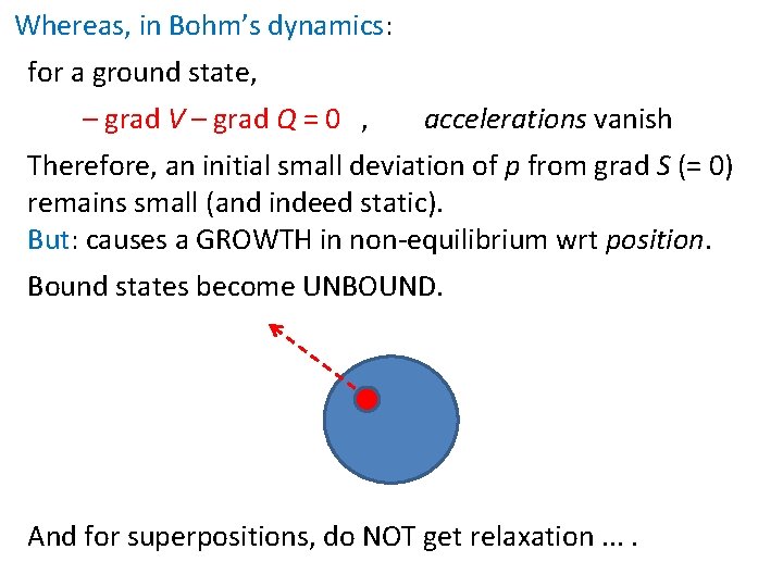 Whereas, in Bohm’s dynamics: for a ground state, – grad V – grad Q
