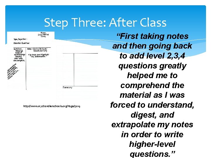 Step Three: After Class http: //www. mychandlerschools. org/Page/5019 “First taking notes and then going
