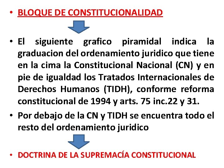  • BLOQUE DE CONSTITUCIONALIDAD • El siguiente grafico piramidal indica la graduacion del