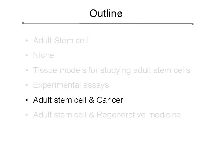 Outline • Adult Stem cell • Niche • Tissue models for studying adult stem