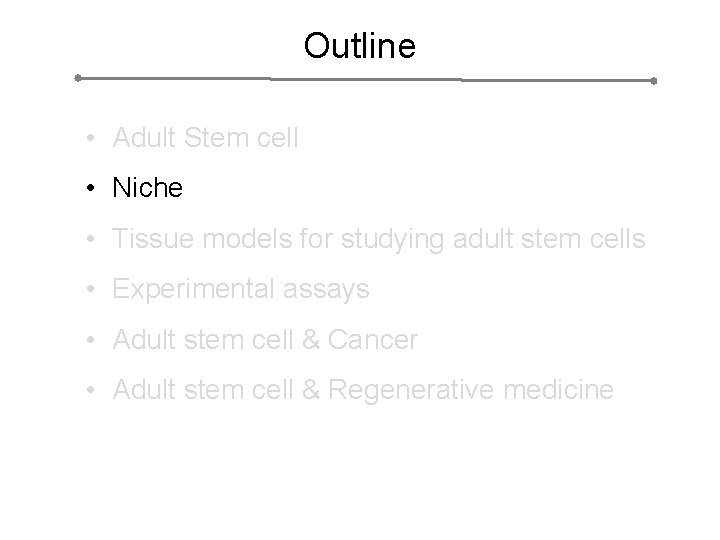 Outline • Adult Stem cell • Niche • Tissue models for studying adult stem