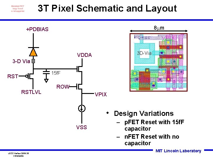3 T Pixel Schematic and Layout 8 mm +PDBIAS 3 D-Via VDDA 3 -D