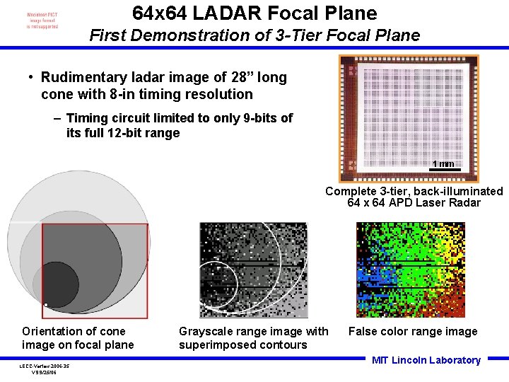 64 x 64 LADAR Focal Plane First Demonstration of 3 -Tier Focal Plane Pixels