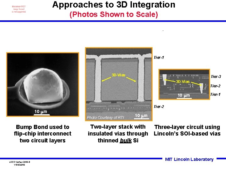 Approaches to 3 D Integration (Photos Shown to Scale) Tier-1 3 D-Vias Tier-3 3