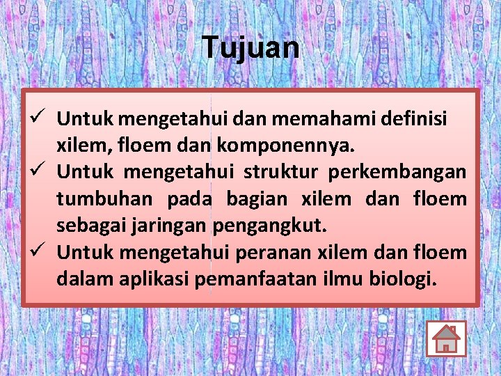 Tujuan ü Untuk mengetahui dan memahami definisi xilem, floem dan komponennya. ü Untuk mengetahui