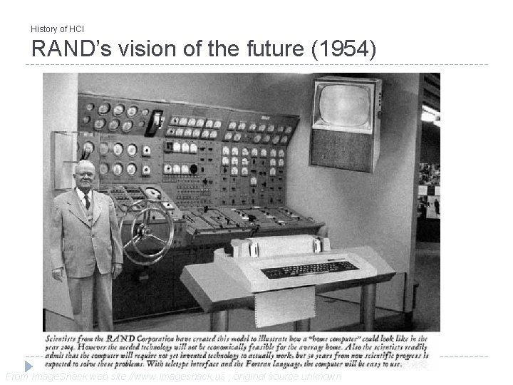 History of HCI RAND’s vision of the future (1954) From Image. Shack web site