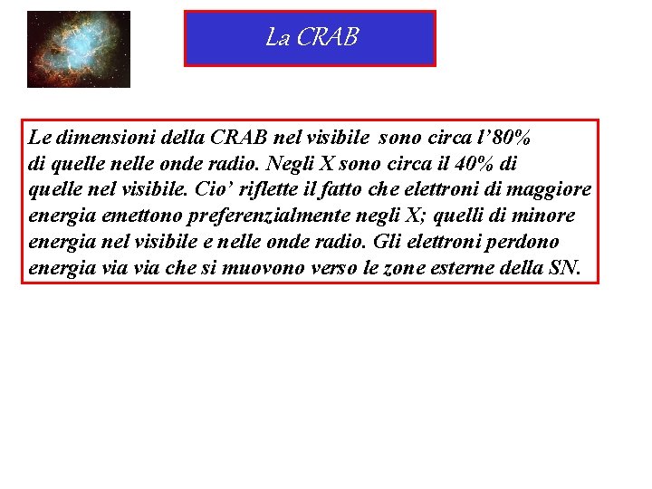 La CRAB Le dimensioni della CRAB nel visibile sono circa l’ 80% di quelle