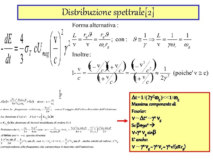 Distribuzione spettrale[2] Dt=1/(2 g 2 wg)<<1/wg Massima componente di Fourier: n ~ Dt-1 ~