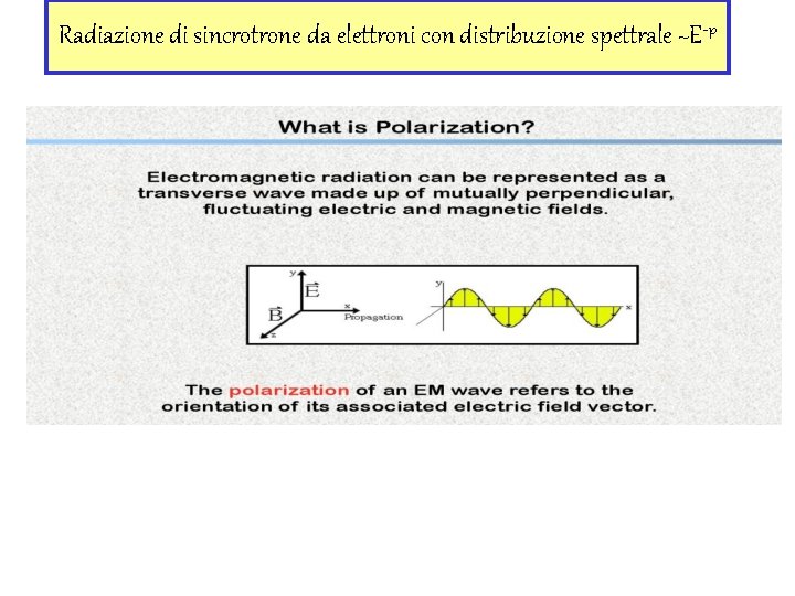 Radiazione di sincrotrone da elettroni con distribuzione spettrale ~E -p 