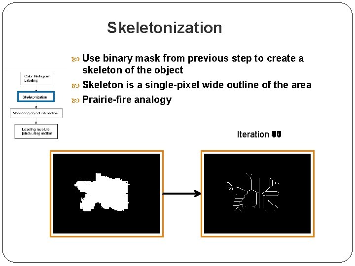 Skeletonization Use binary mask from previous step to create a skeleton of the object