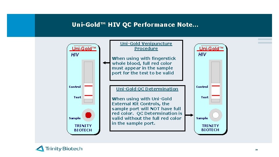 Uni-Gold™ HIV QC Performance Note… Uni-Gold™ HIV Control Test Sample TRINITY BIOTECH Uni-Gold Venipuncture