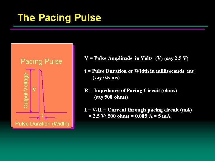 The Pacing Pulse Output Voltage Pacing Pulse V = Pulse Amplitude in Volts (V)
