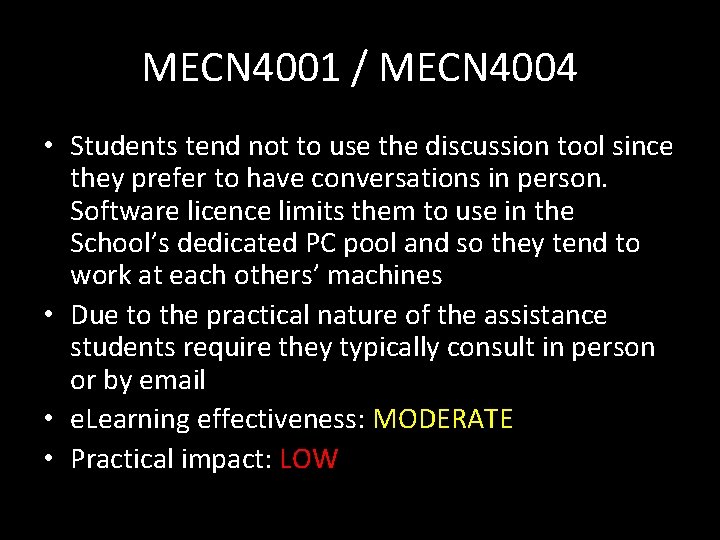MECN 4001 / MECN 4004 • Students tend not to use the discussion tool