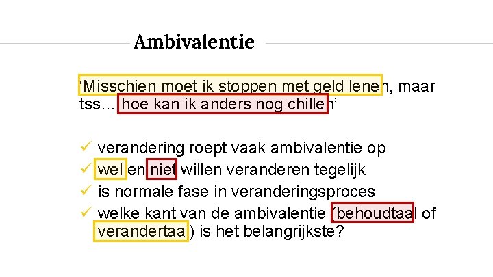 Ambivalentie ‘Misschien moet ik stoppen met geld lenen, maar tss… hoe kan ik anders