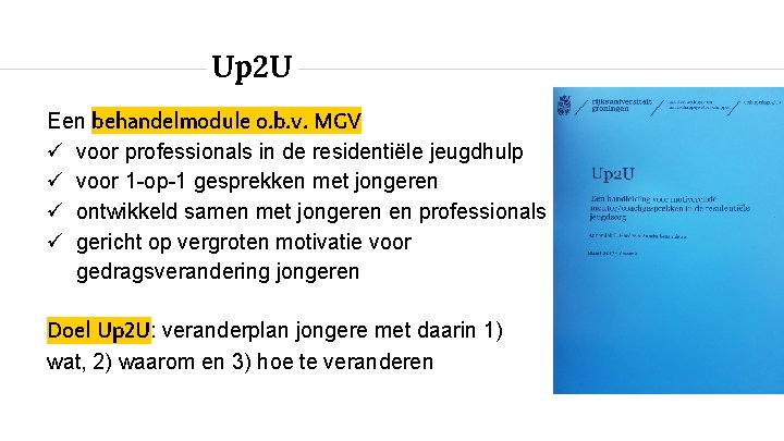 Up 2 U Een behandelmodule o. b. v. MGV voor professionals in de residentiële