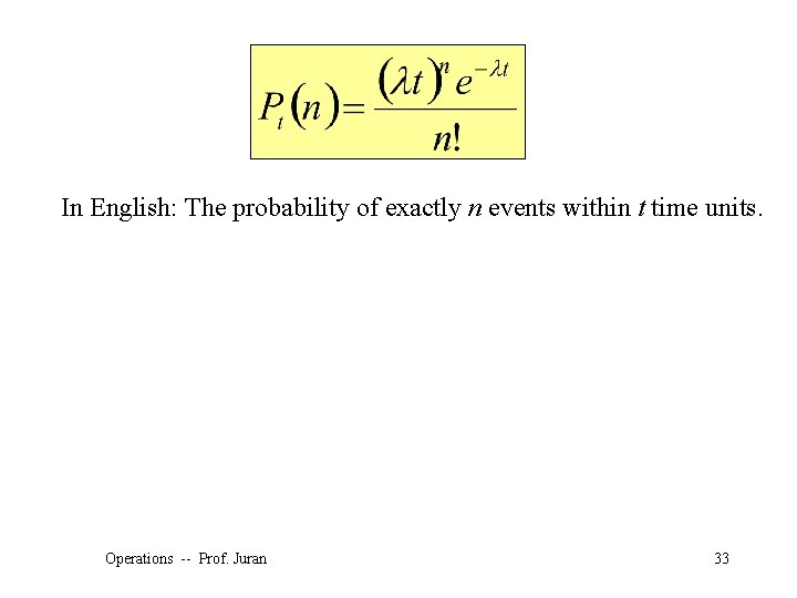 In English: The probability of exactly n events within t time units. Operations --