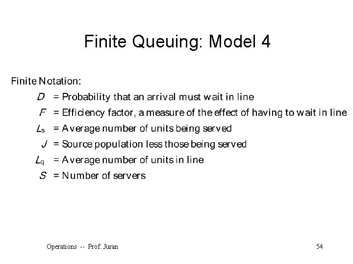 Finite Queuing: Model 4 Operations -- Prof. Juran 54 