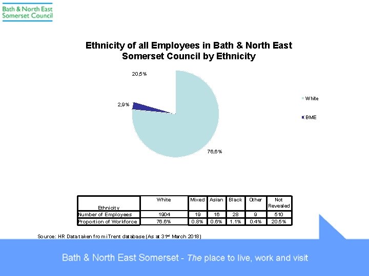 Ethnicity of all Employees in Bath & North East Somerset Council by Ethnicity 20,