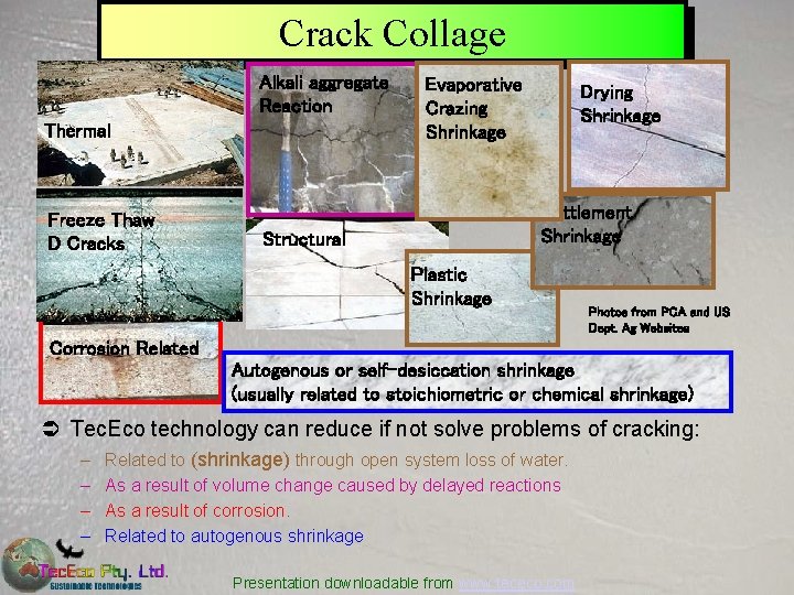 Crack Collage Alkali aggregate Reaction Thermal Freeze Thaw D Cracks Evaporative Crazing Shrinkage Drying
