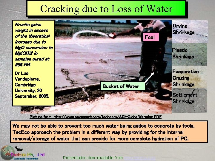 Cracking due to Loss of Water Brucite gains weight in excess of theoretical increase