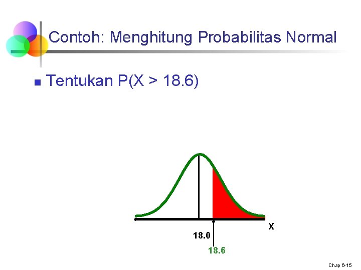 Contoh: Menghitung Probabilitas Normal n Tentukan P(X > 18. 6) 18. 0 X 18.