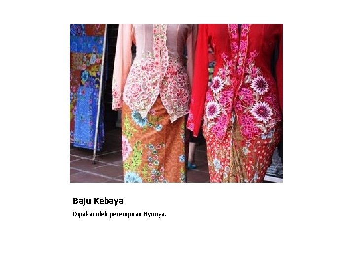 Baju Kebaya Dipakai oleh perempuan Nyonya. 