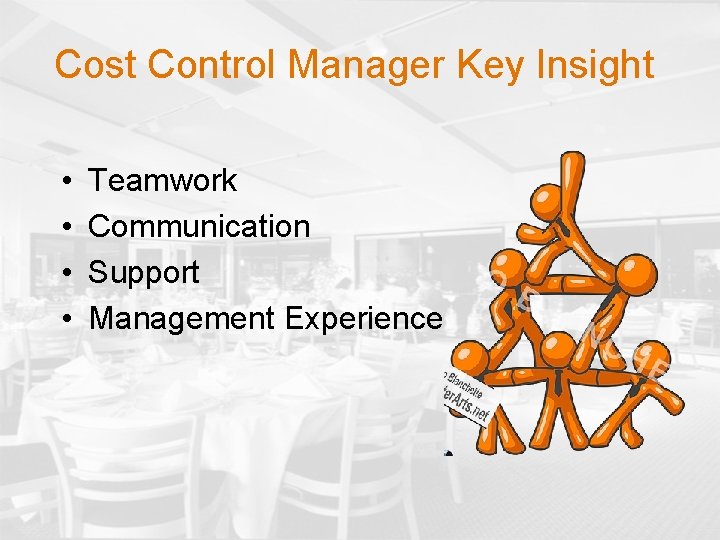Cost Control Manager Key Insight • • Teamwork Communication Support Management Experience 