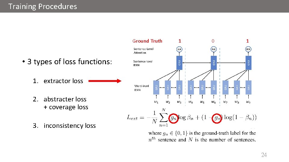 Training Procedures Ground Truth 1 0 1 • 3 types of loss functions: 1.