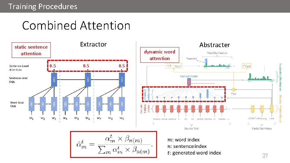 Training Procedures Combined Attention Extractor static sentence attention 0. 5 dynamic word attention Abstracter