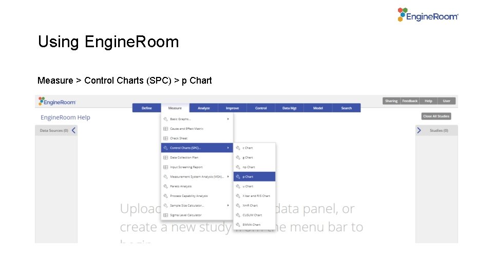 Using Engine. Room Measure > Control Charts (SPC) > p Chart 