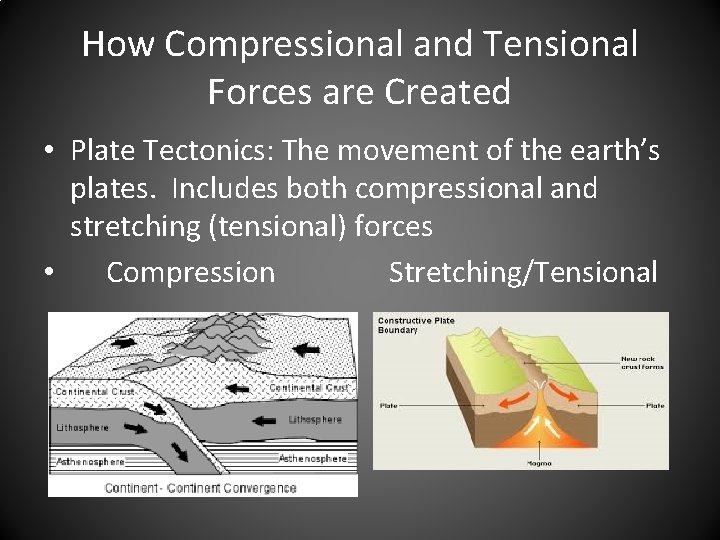 How Compressional and Tensional Forces are Created • Plate Tectonics: The movement of the