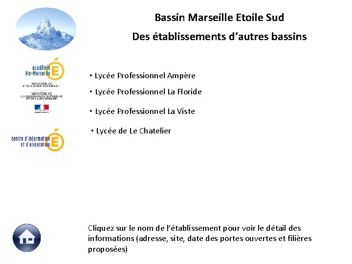 Bassin Marseille Etoile Sud Des établissements d’autres bassins • Lycée Professionnel Ampère • Lycée