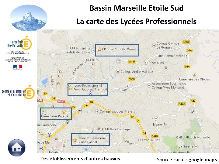 Bassin Marseille Etoile Sud La carte des Lycées Professionnels Lycée Denis Diderot Des établissements