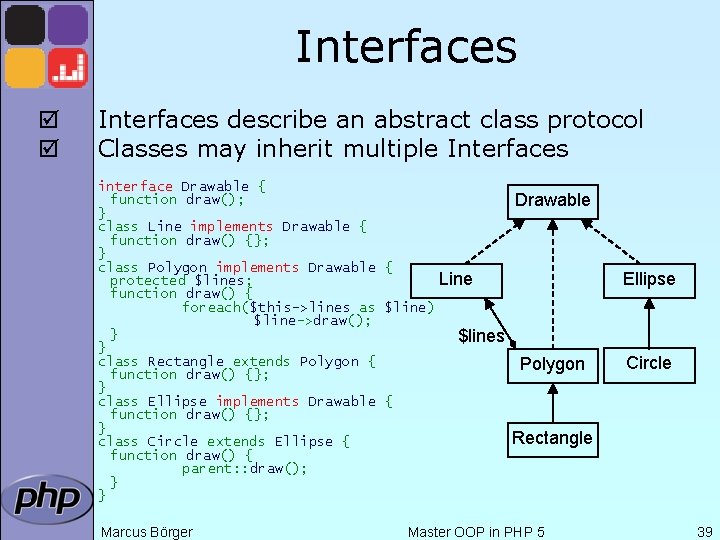 Interfaces þ þ Interfaces describe an abstract class protocol Classes may inherit multiple Interfaces