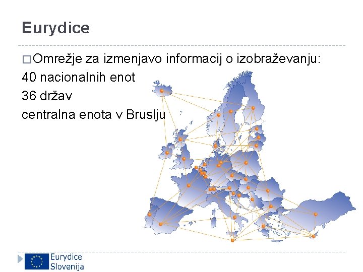 Eurydice � Omrežje za izmenjavo informacij o izobraževanju: 40 nacionalnih enot 36 držav centralna